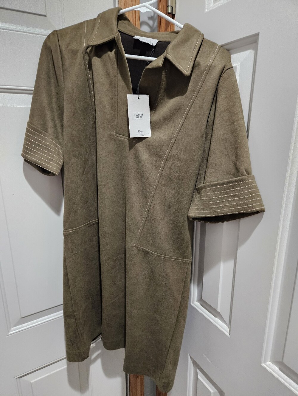 THML Kylie Faux Suede Army Green Straight Pullover Dress Casual Buisness Size M